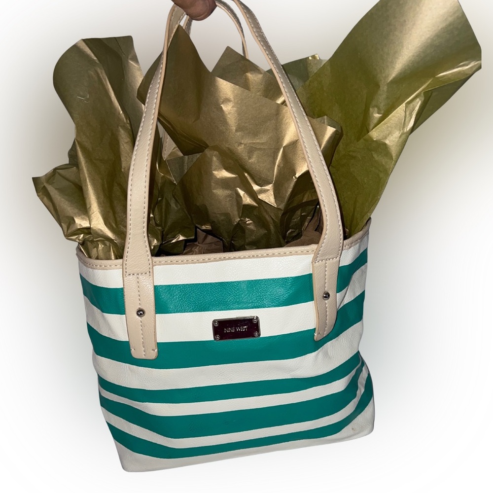 Nine West Teal and White Striped Tote